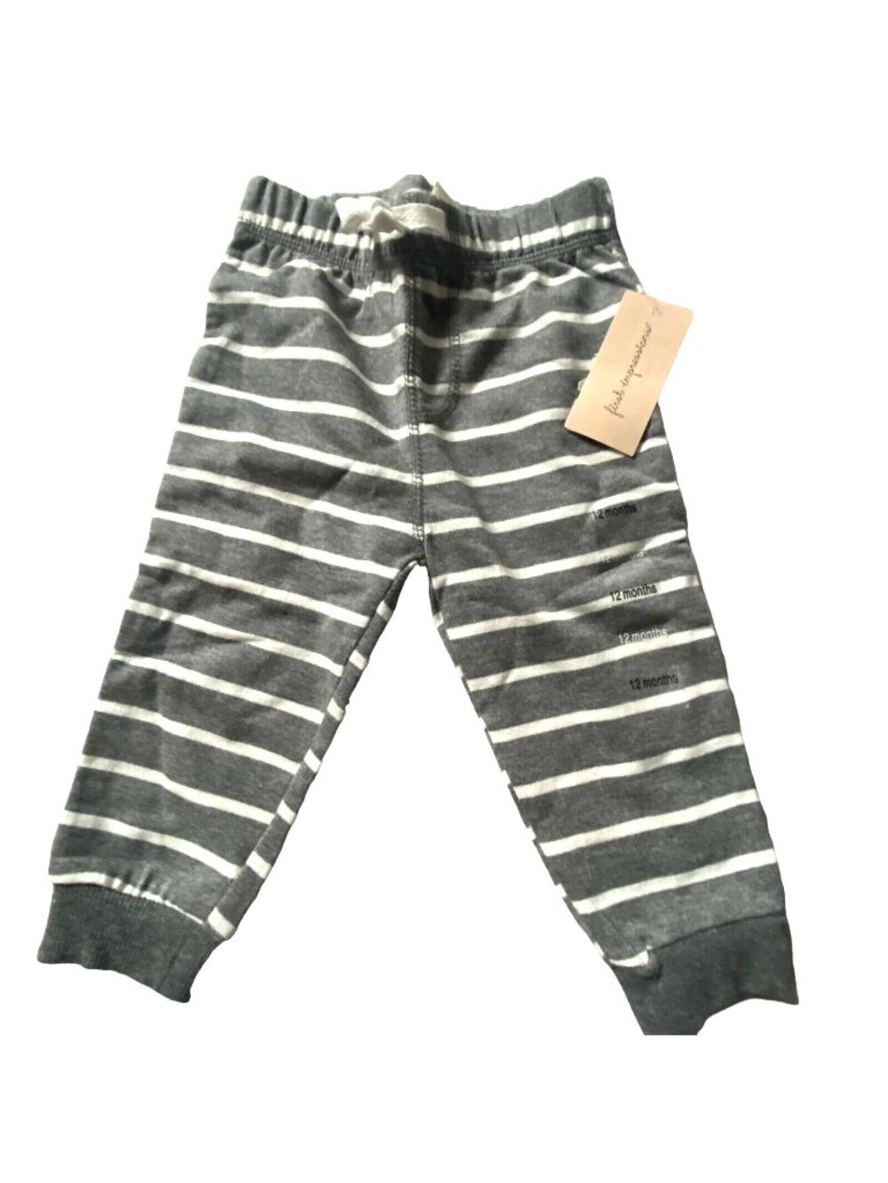 First Impressions Infant Striped Jogger Style Pants-Gray-12M-NWT